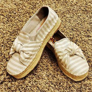 NWT Sam Edelman Circus Beige Stripe Slip On Platform Espadrille 8 Orig $140+Tax